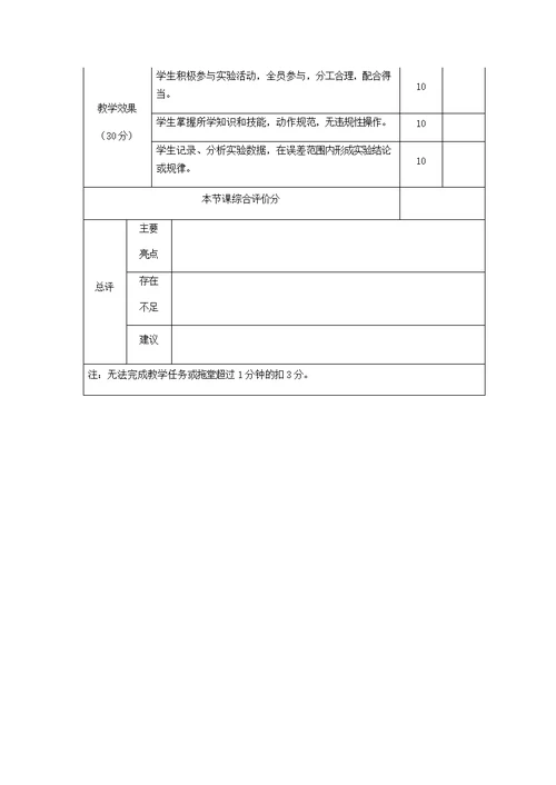 课堂教学评价表单