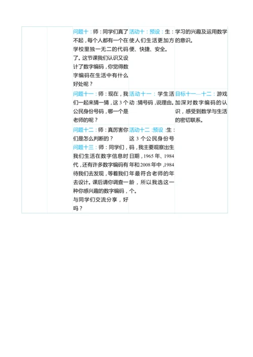 （大单元整体教学）数字编码 单元分析（表格式）教学设计 人教版 三年级上册数学