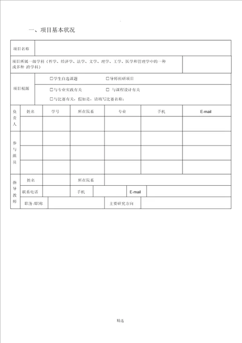 大创项目申报书