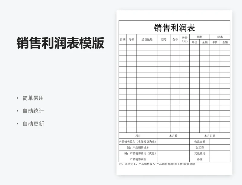 销售利润表模版