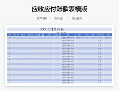 应收应付账款表模版