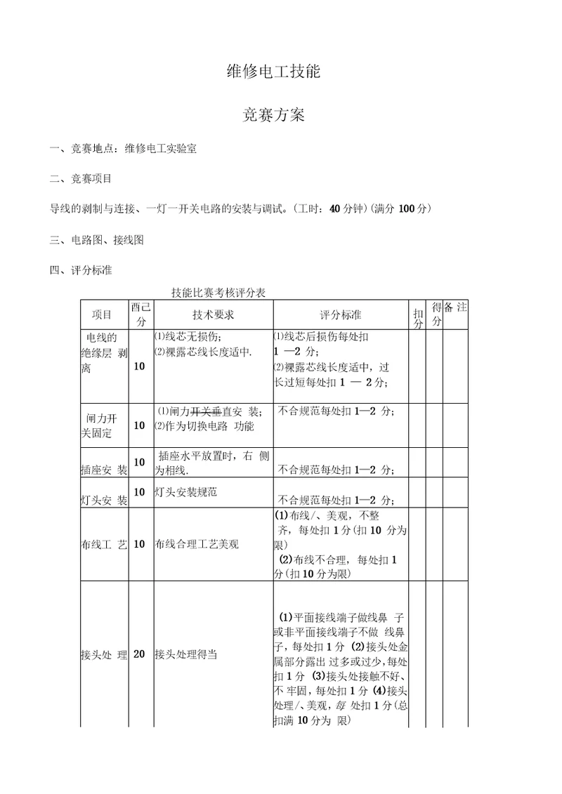 维修电工技能竞赛方案