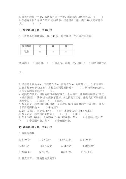 2022五年级上册数学期末测试卷及答案（易错题）.docx