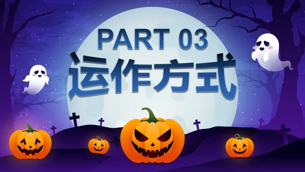 蓝紫卡通插画万圣节娱乐活动策划PPT模板
