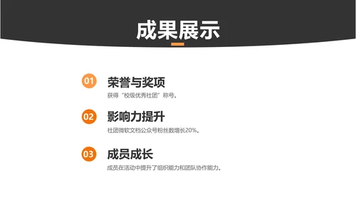 简约风黑橙色社团汇报报告PPT