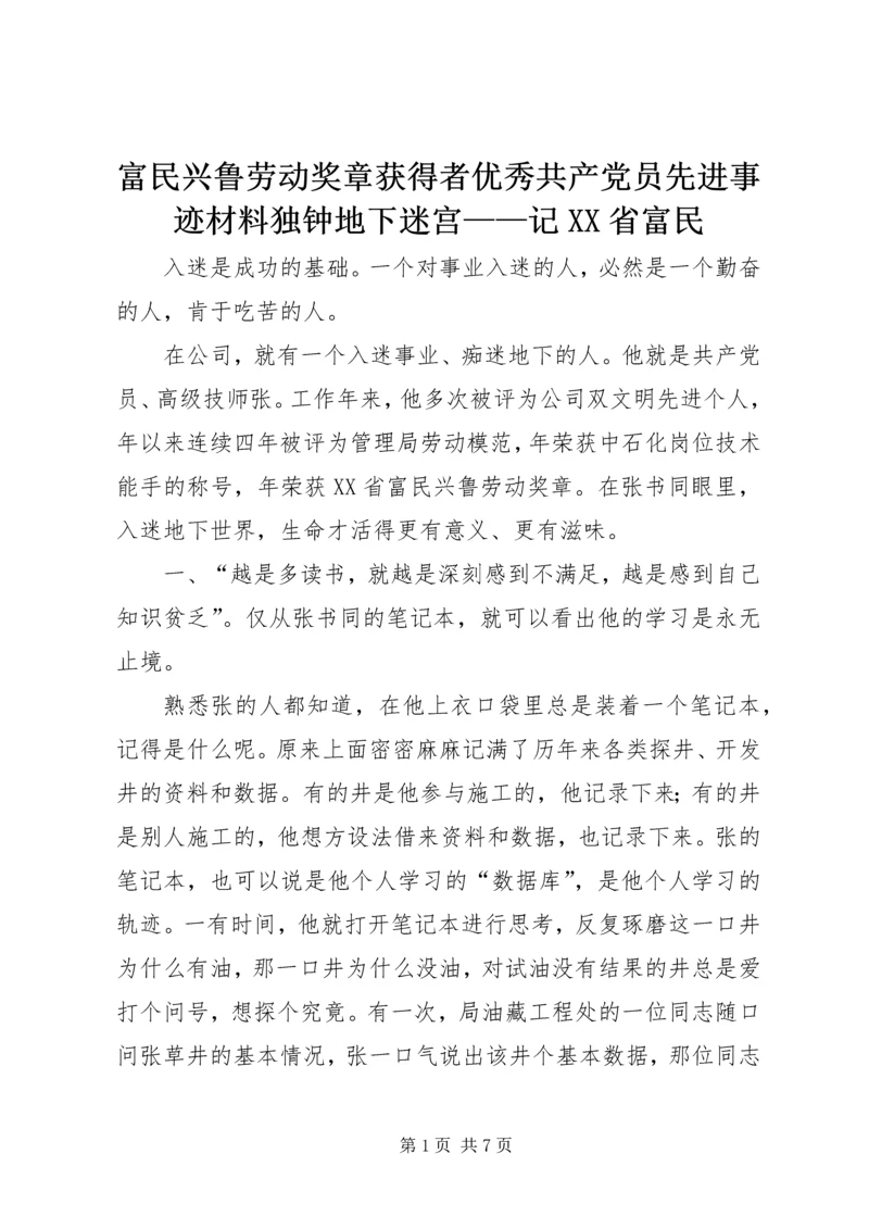富民兴鲁劳动奖章获得者优秀共产党员先进事迹材料独钟地下迷宫——记XX省富民.docx