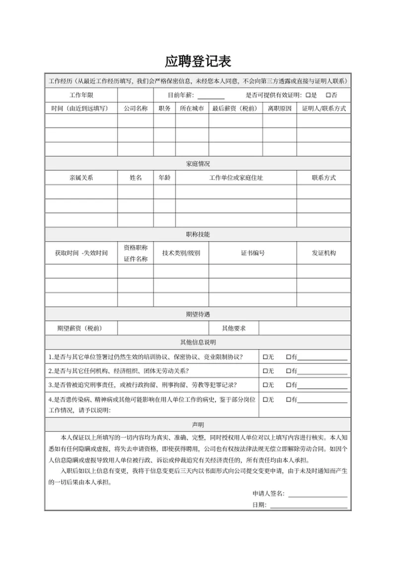 应聘登记表