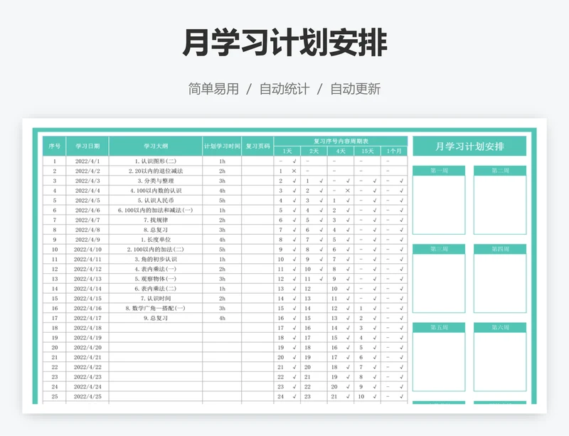 月学习计划安排