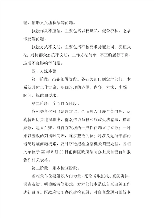 关于开展行政执法突出问题专项治理的实施方案