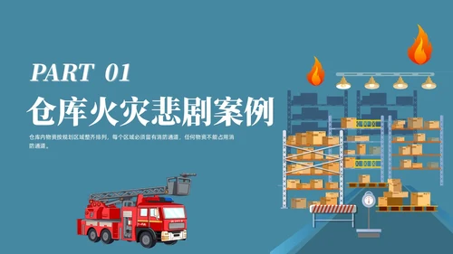 插画风简约仓储消防安全管理培训PPT课件全国消防日