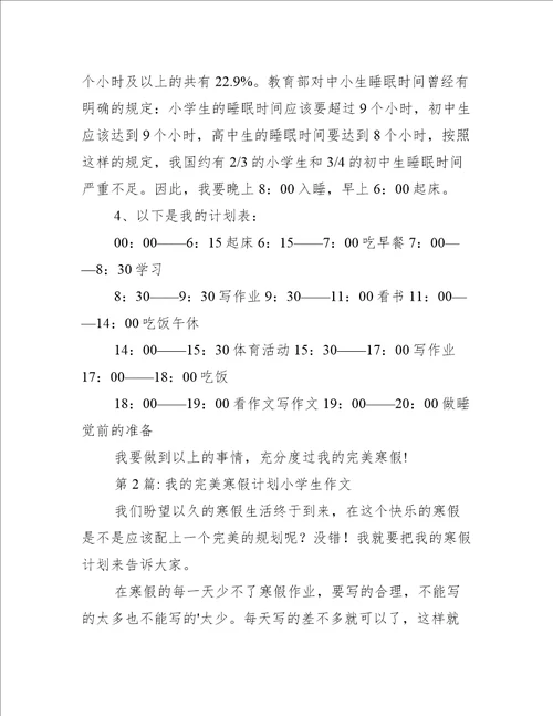 我的完美寒假计划小学生作文三篇