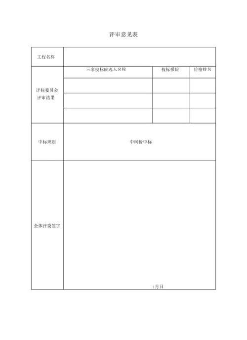 开标会签到表、开标记录、评审表