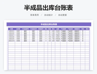 半成品出库台账表