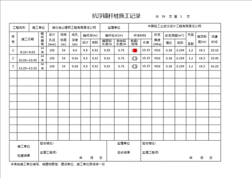 抗浮锚杆桩施工记录