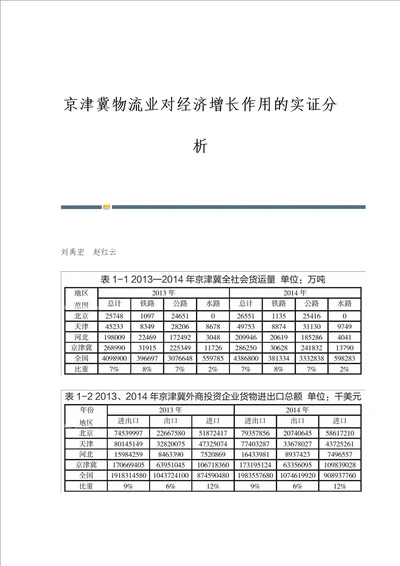 京津冀物流业对经济增长作用的实证分析