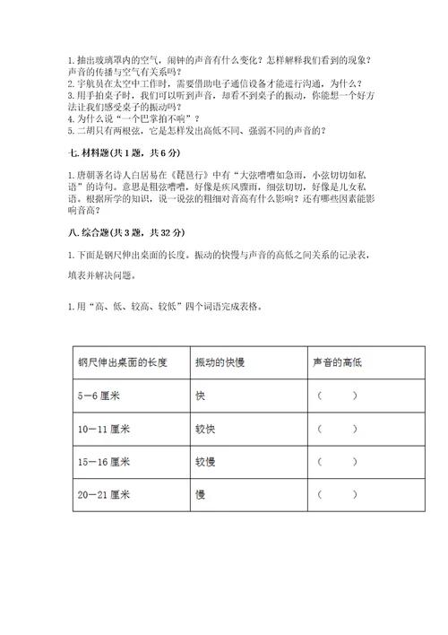 教科版科学四年级上册第一单元声音测试卷带答案ab卷