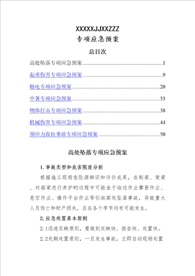 关键工程专项项目部专项应急全新预案