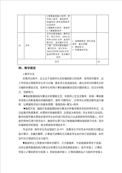 数据结构与算法分析课程标准