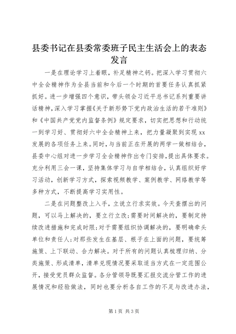 县委书记在县委常委班子民主生活会上的表态发言.docx