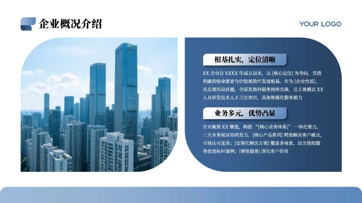 蓝色商务简约风企业介绍PPT模板