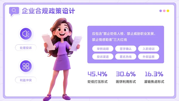 紫色3D风反职场PUA运动公益讲座PPT模板