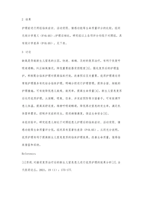 优质护理在新生儿窒息复苏后护理中应用的效果观察.docx