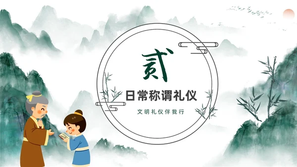 绿色水墨中国风家庭礼仪培训课件PPT文明礼仪
