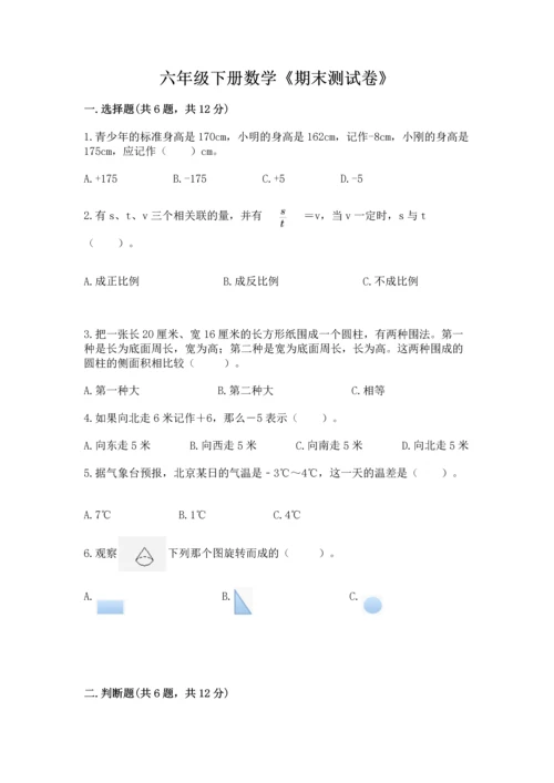 六年级下册数学《期末测试卷》及完整答案（历年真题）.docx