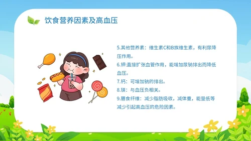 清新插画展板医疗社区高血压患者的饮食管理培训课件模板