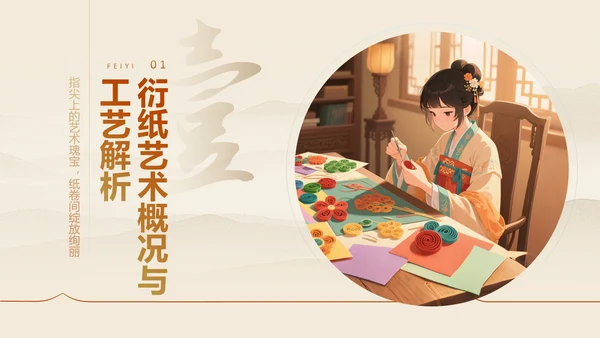 黄色国风非遗衍纸技艺赏析PPT模板