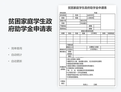 贫困家庭学生政府助学金申请表