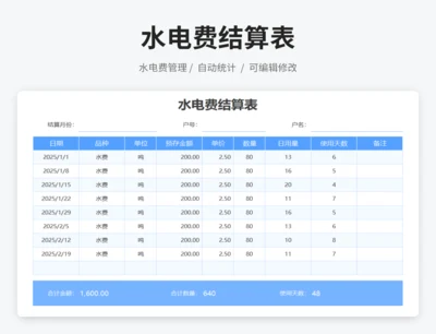 水电费结算表