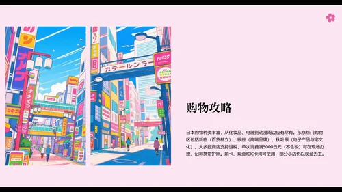 日式漫画风日本旅行攻略PPT模板