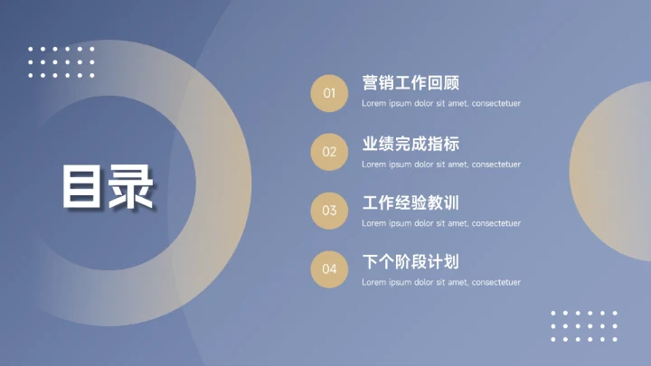 高端蓝金质感市场营销总结汇报PPT模板