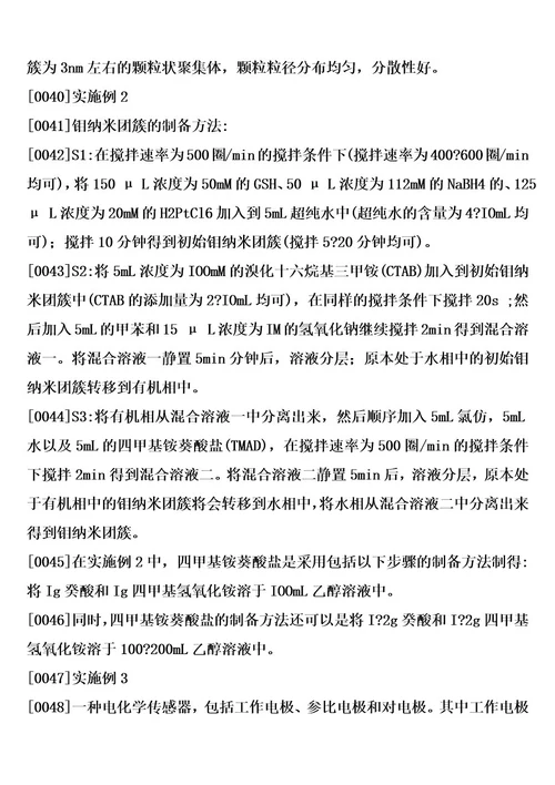 铂纳米团簇及制备方法、由铂纳米团簇修饰的电化学传感器及制备方法和应用的制作方法