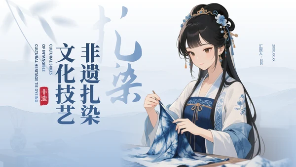 蓝色中国风非遗扎染文化技艺PPT模板