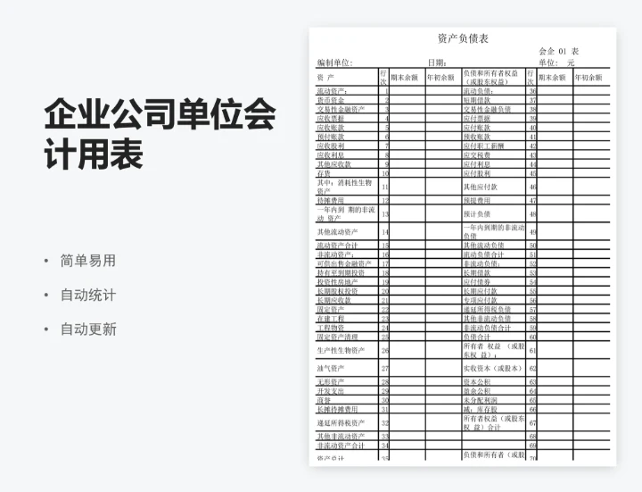 企业公司单位会计用表