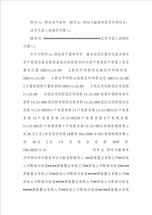 2022年资产移交协议书模板