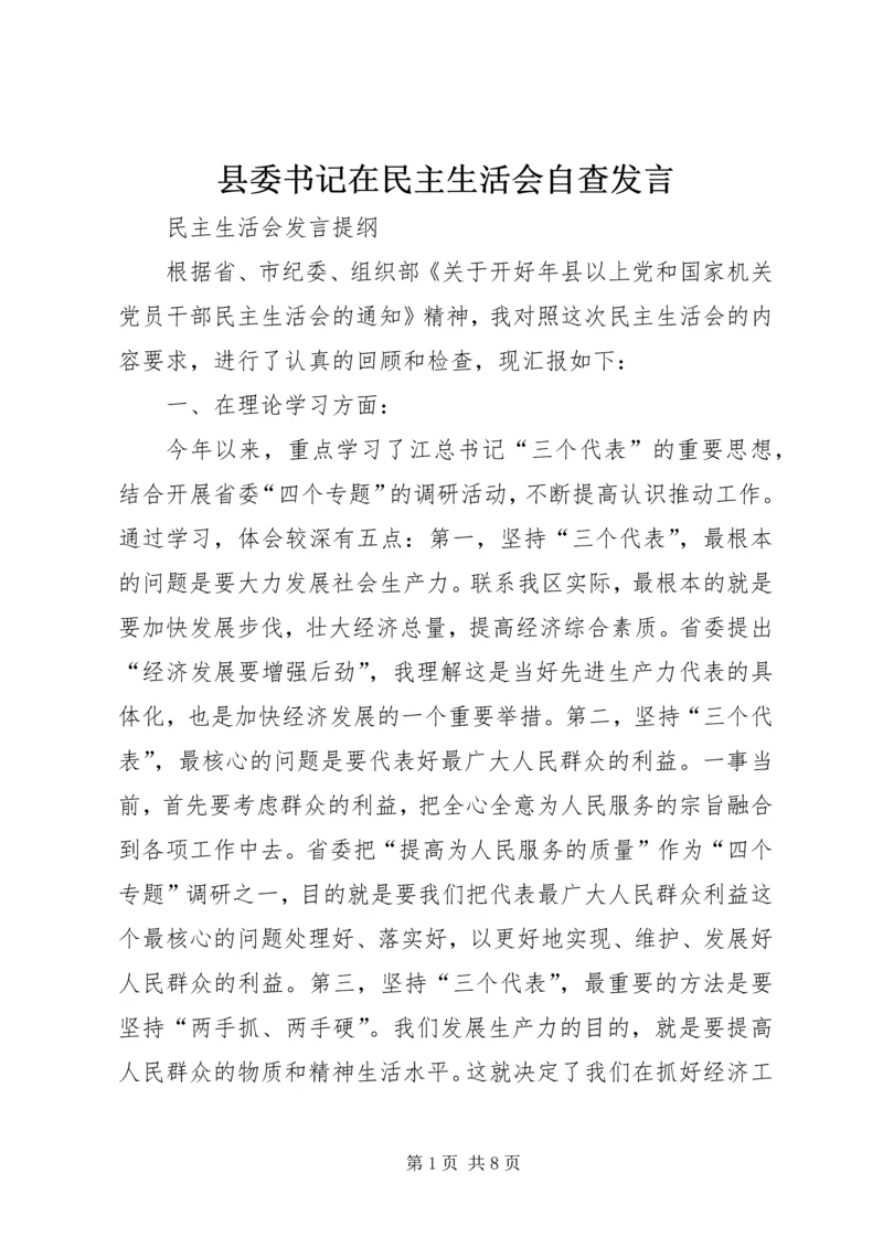 县委书记在民主生活会自查发言.docx