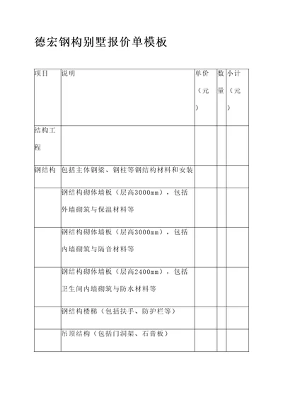 德宏钢构别墅报价单