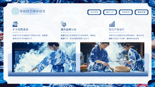 蓝色中国风非遗蜡染项目汇报PPT模板