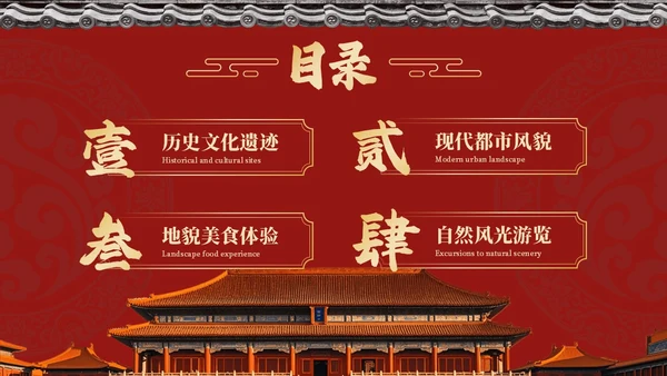 红色中国风印象北京旅游介绍PPT模板