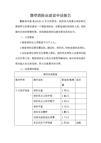 关于我院微型消防站建设的申请书