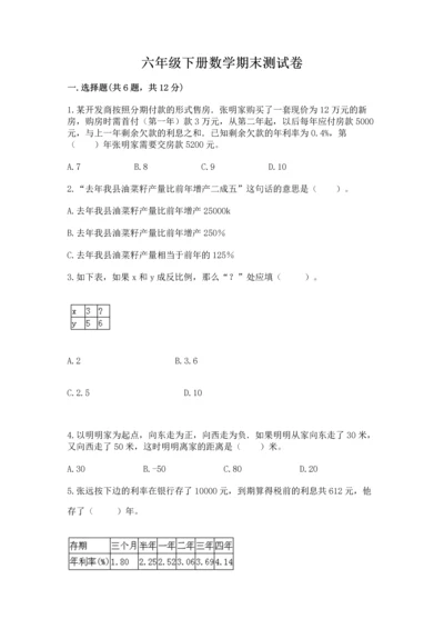 六年级下册数学期末测试卷（精选题）.docx