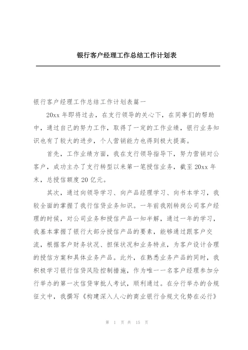 银行客户经理工作总结工作计划表.docx