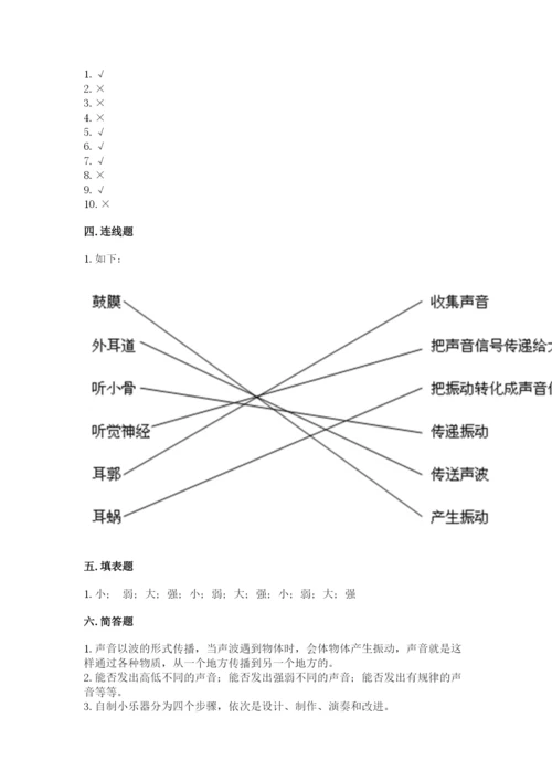 教科版科学四年级上册第一单元声音测试卷推荐.docx