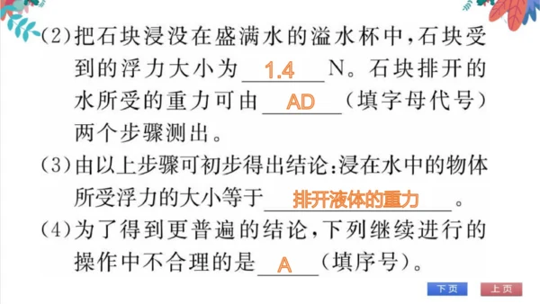 【人教版】物理八年级下册 第10章 专题（七）与浮力有关的实验 习题课件