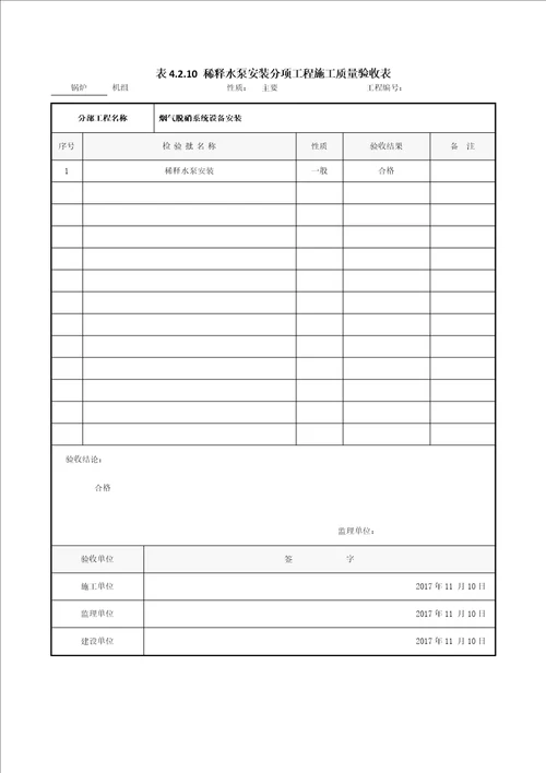 烟气脱硝系统单位工程质量验收表