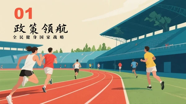 蓝色卡通插画风全国全民健身日科普PPT模板