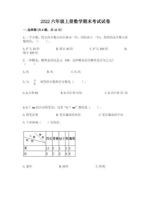 2022六年级上册数学期末考试试卷（网校专用）word版.docx